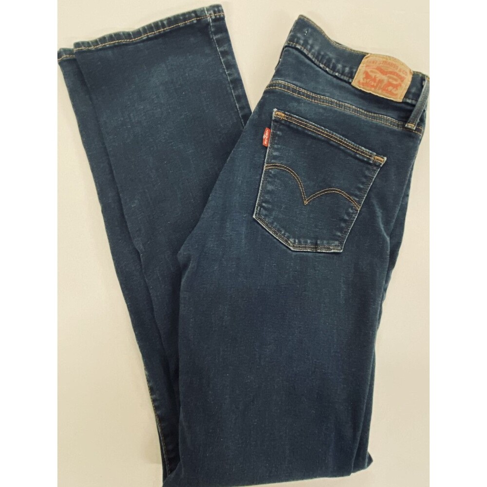 Levis Womens Dark Wash Slimming Straight 5 Pocket Denim Blue Jeans Size 29